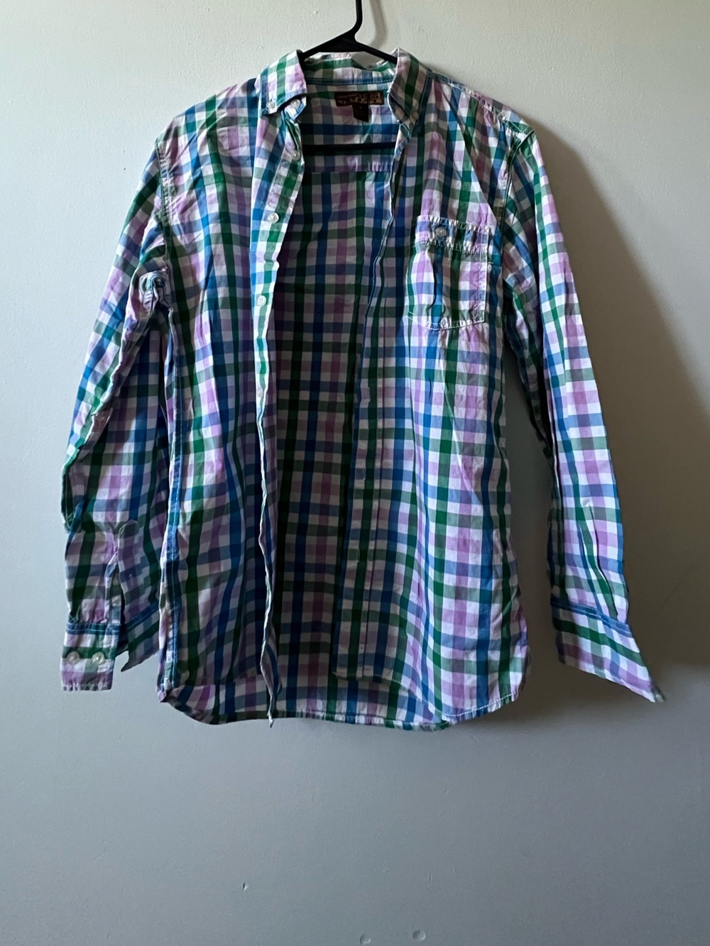 Pronto Men's Plaid Button-Up Shirt in Green, Blue & White Cotton